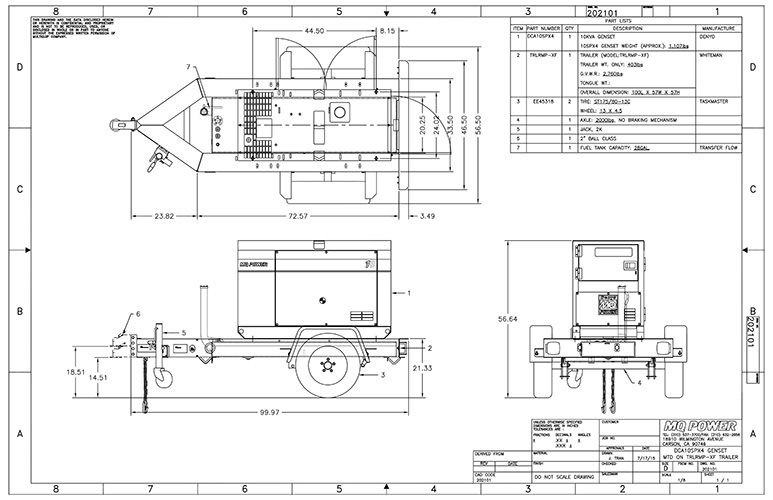 Generator Mounted on TRLR25MPXF Trailer Outline