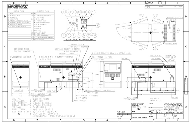 DCA125SSIU4F Generator Outline