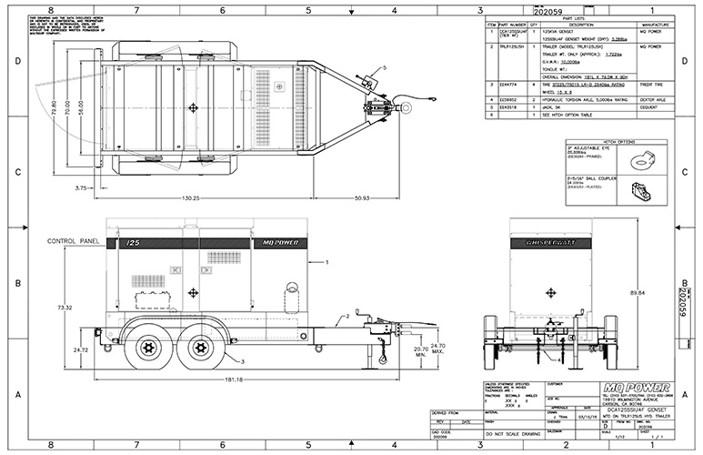 DCA125SSIU4F Generator Mounted on TRLR125USHXFH Trailer