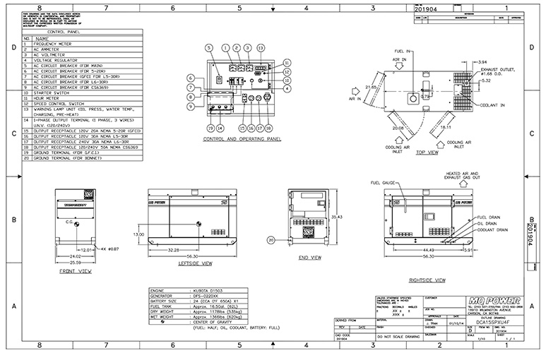 DCA15SPXU4F Generator Outline