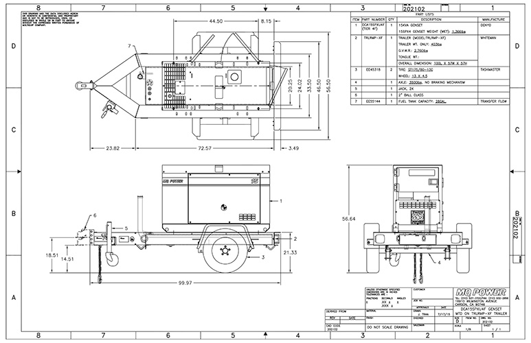 Generator Mounted on TRLRMPXF Trailer Outline