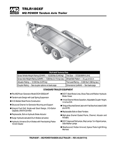 TRLR180EV Trailer Data Sheet