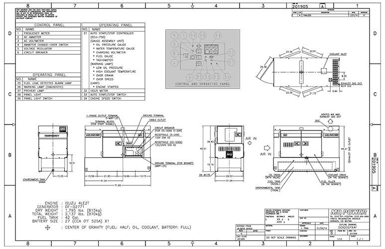 DCA20SPXU4F Generator Outline