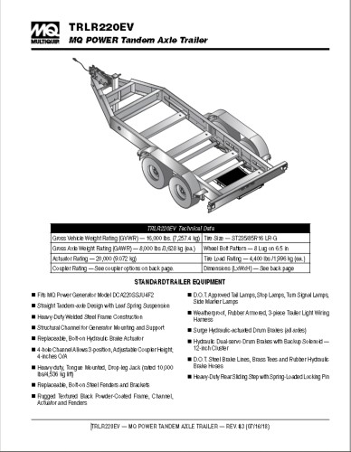 TRLR220EV Trailer Data Sheet