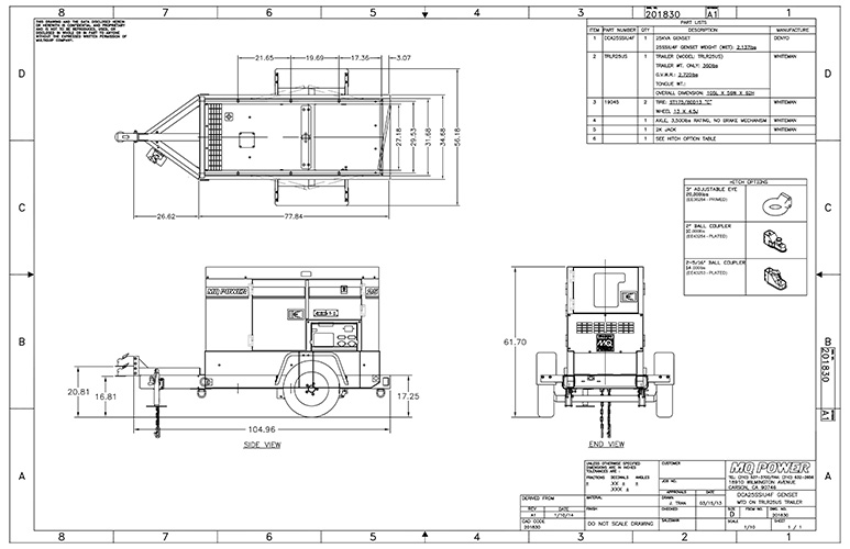 DCA25SSIU4F Generator Mounted on TRLR25US Trailer