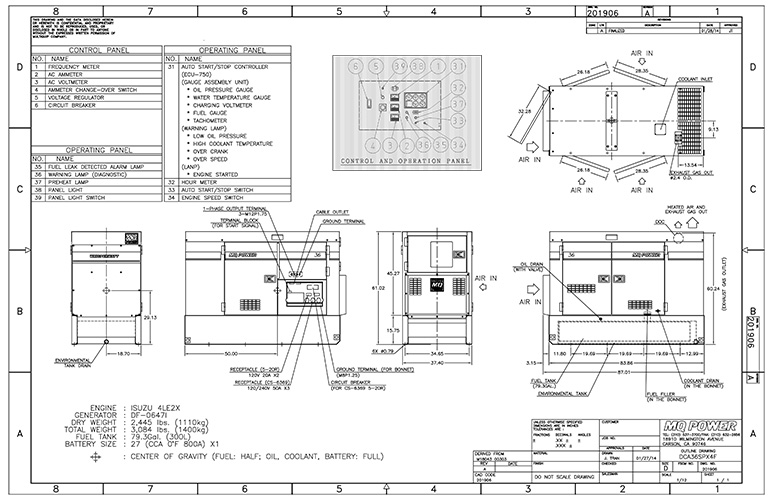 DCA36SPXU4F Generator Outline