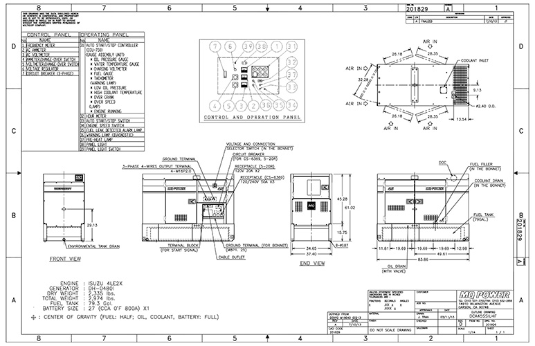 DCA45SSIU4F Generator Outline