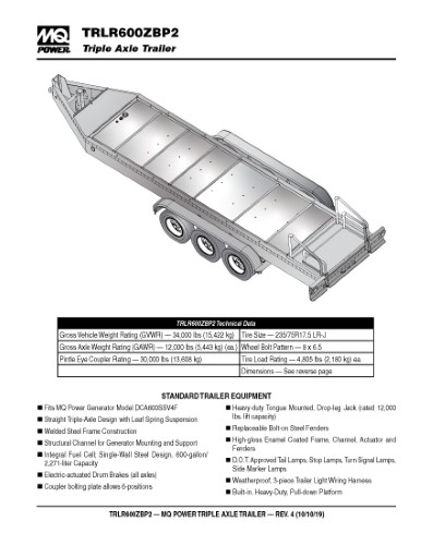 TRLR600ZBP Trailer Data Sheet